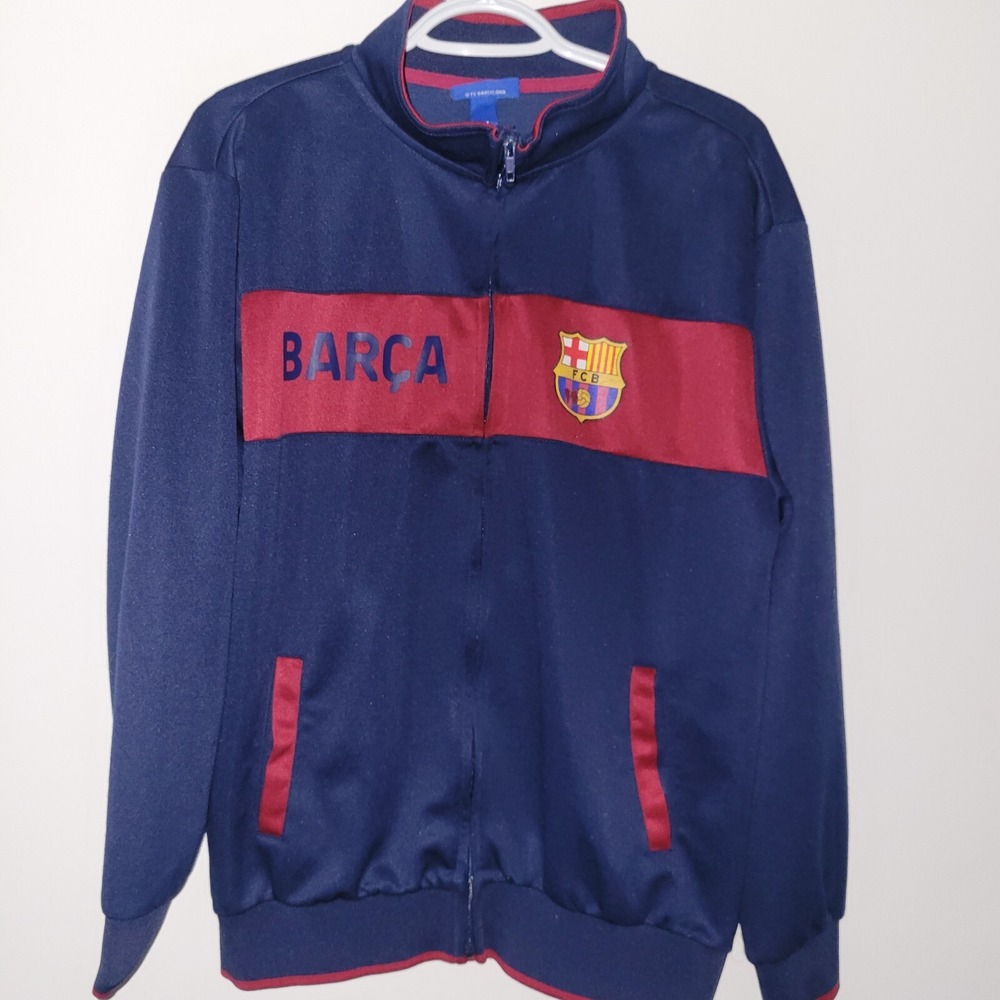FC Barcelona Barca Full Zip Jacket Men's Size Medium Blue Soccer Futbol FCB
